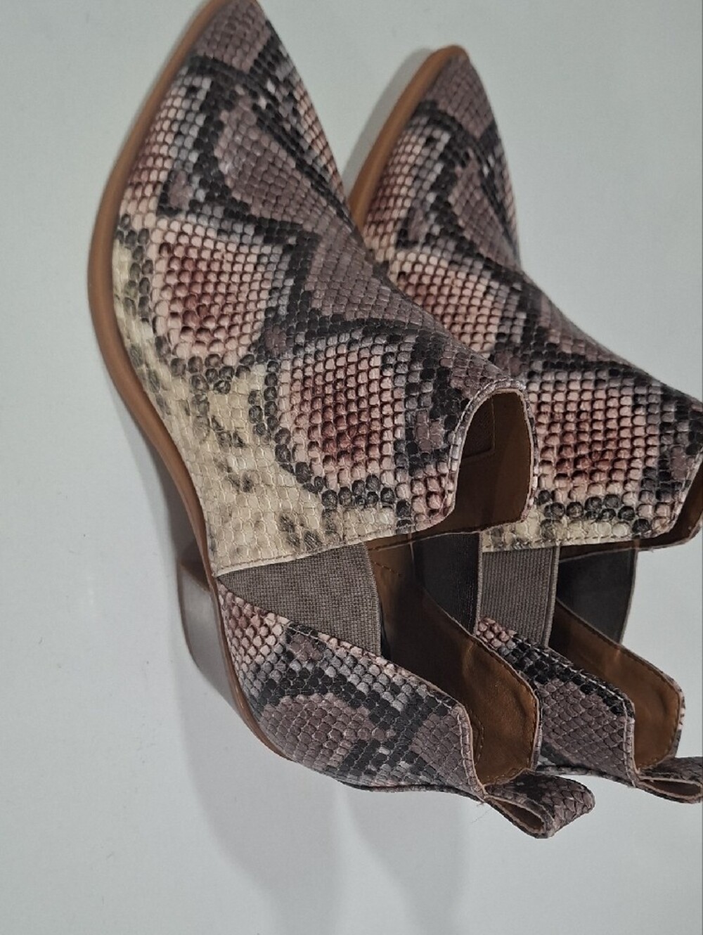 Dolce Vita Women's Pointed Toe Snake Print Ankle Booties - Taupe